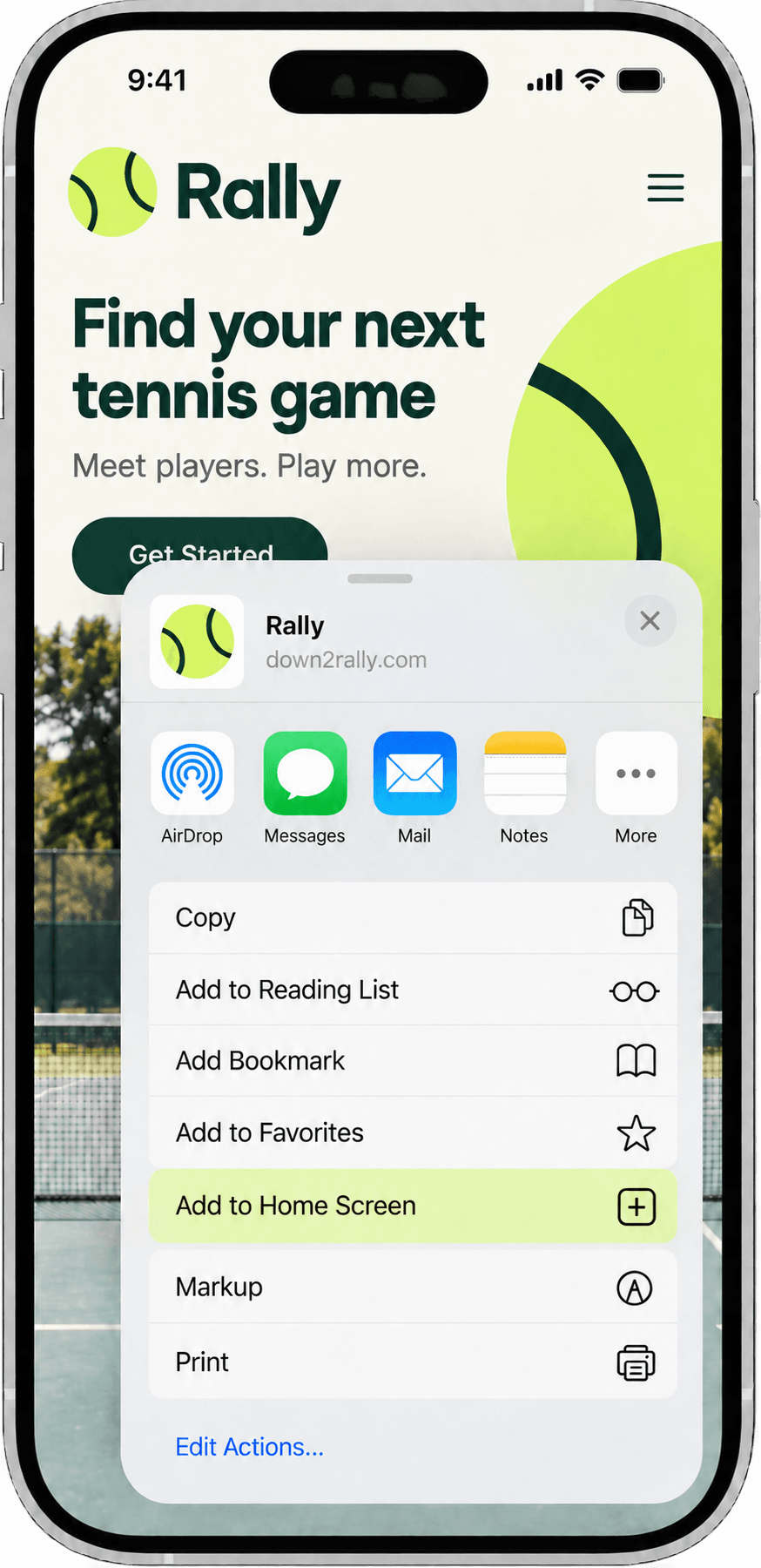 Safari on iPhone with its page menu open and the Share option visible